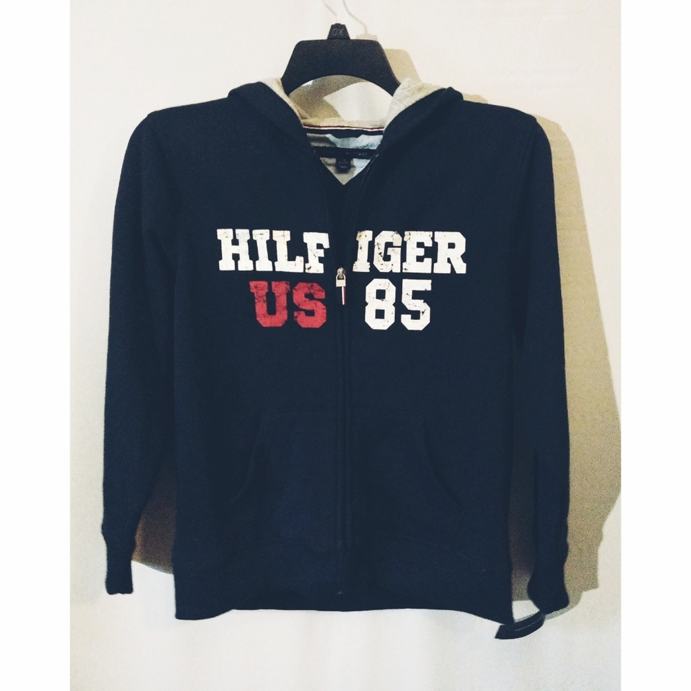 Tommy Hilfiger Boys Hooded Sweatshirt Zip Front Fleece Lined Size Large NWT
